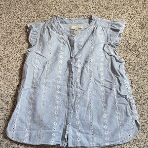 LOFT Light Blue Ruffle Sleeve Top